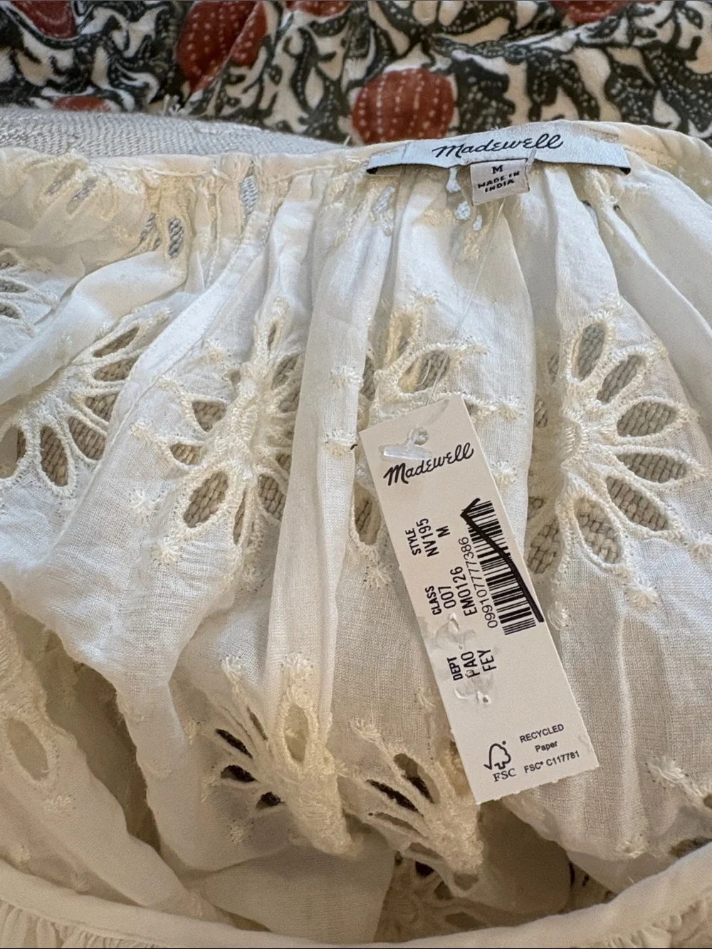 Madewell White Eyelet Puff-Sleeve Peasant Top